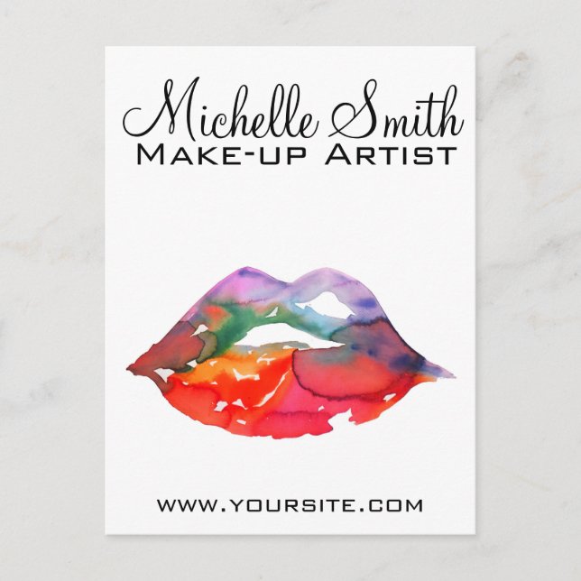 Carte Postale Gras Rainbow Lips Aquarelle Dessin maquillage beau (Devant)