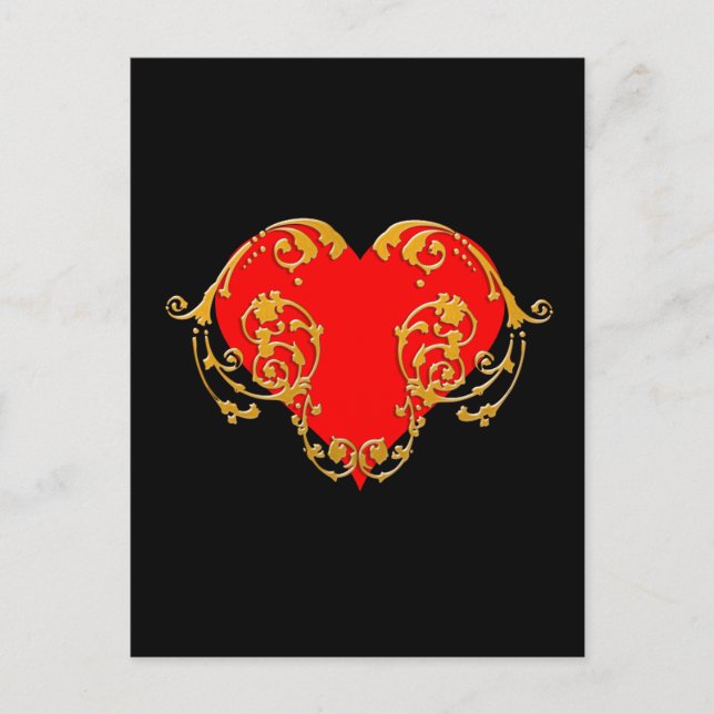 Carte Postale Gras Romantique Saint Valentin Rouge Goth Coeur (Devant)