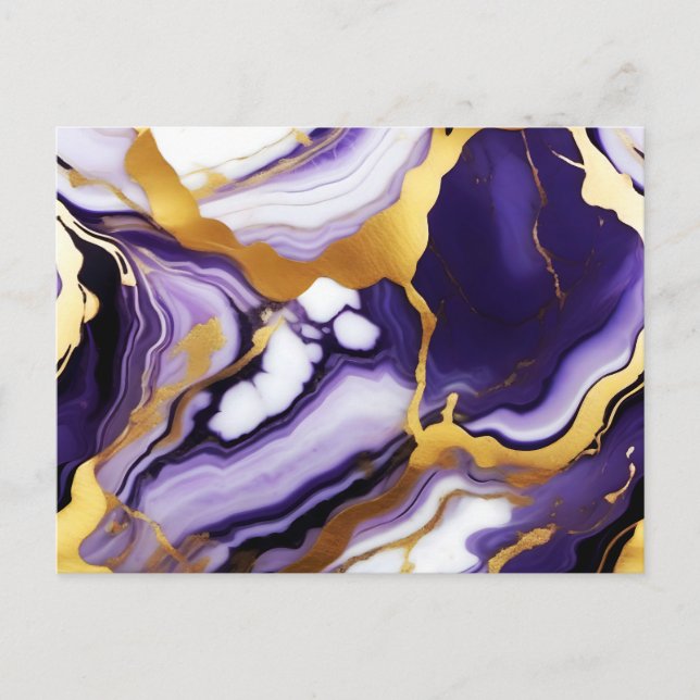 Carte Postale Gras Trendy violet jaune or faux marbre (Devant)
