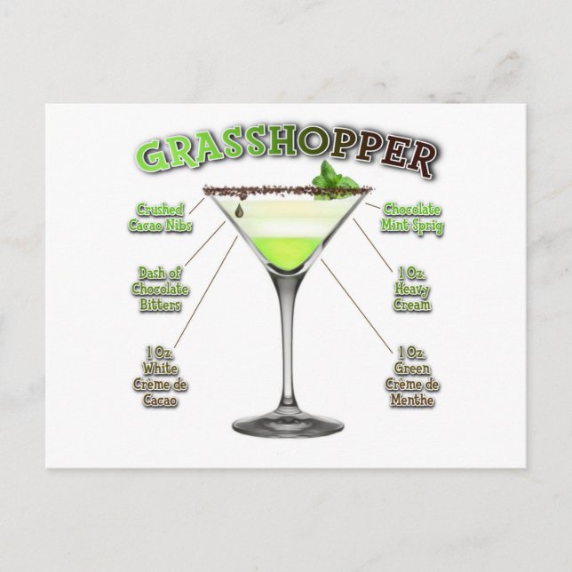 Carte Postale GRASSHOPPER Cocktail Recette Art (Devant)