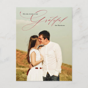 Carte Postale Grateful Red Calligraphy Chic Full Photo Holiday