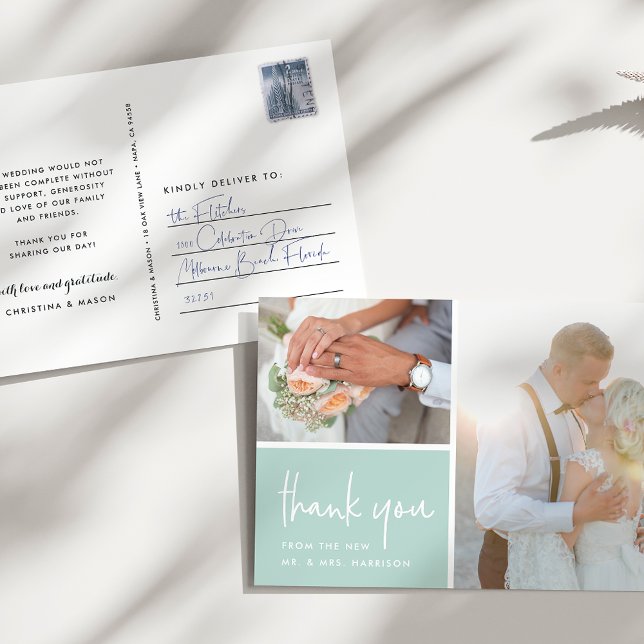 Carte Postale Gratitude en Mint | Merci photo Mariage (Créateur téléchargé)