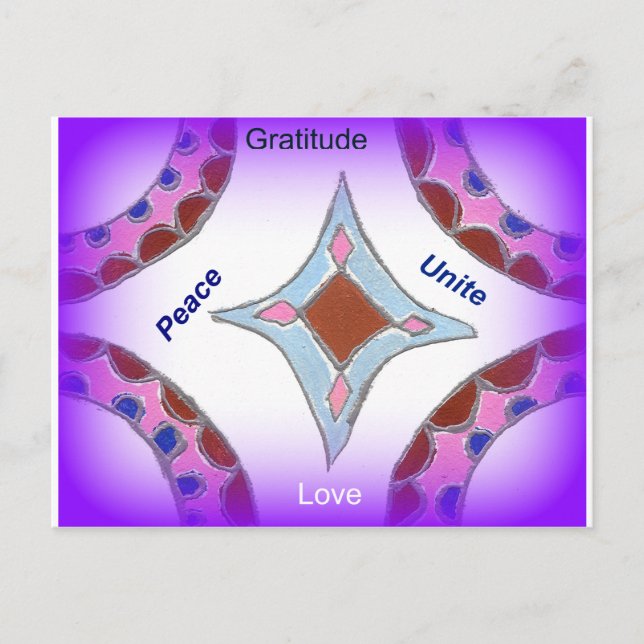Carte Postale "Gratitude Peace Love Unite" Mandala Art Imprimer (Devant)