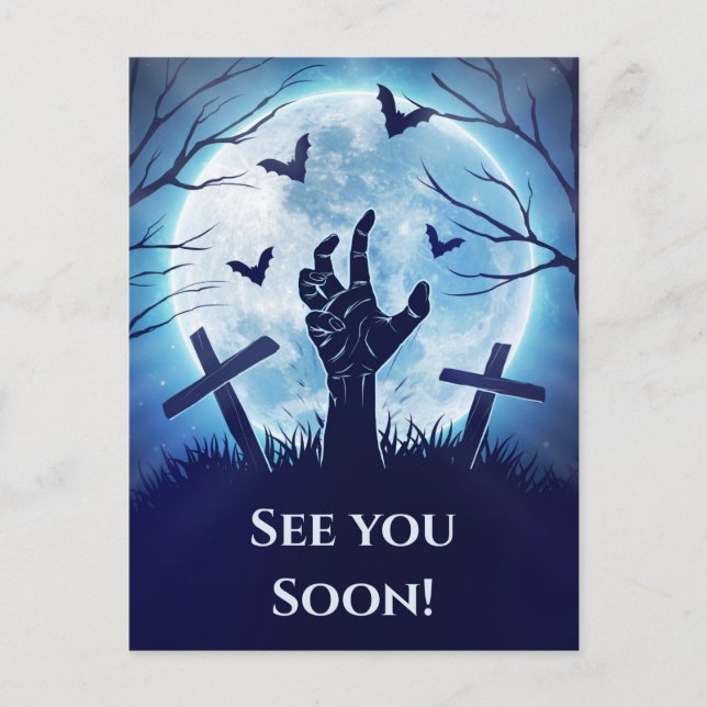 Carte Postale Graveyard Zombie éffrayant (bleu minuit) (Devant)