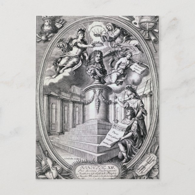 Carte Postale Gravure dédiée à Gottfried Finger, 1688 (Devant)