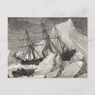 Carte Postale Gravure du 19e siècle Bateau à vapeur pris dans la