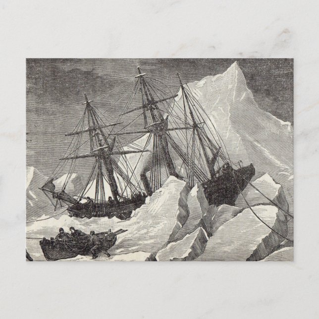 Carte Postale Gravure du 19e siècle Bateau à vapeur pris dans la (Devant)