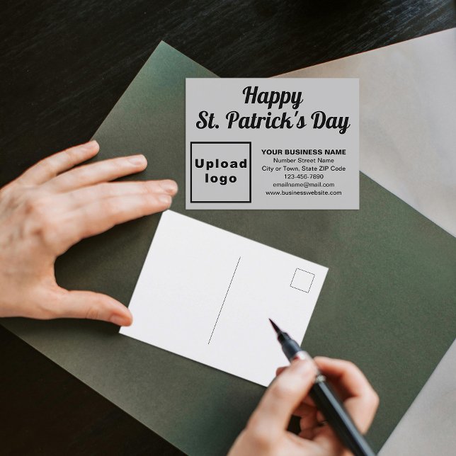 Carte postale Gray St Patrick Business Holiday (Business brand with St. Patrick greeting on gray holiday postcard)