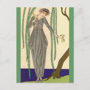 Carte Postale Gray Taffeta Gown George Barbier
