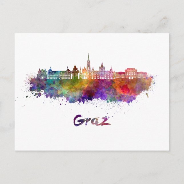 Carte Postale Graz skyline in watercolor (Devant)