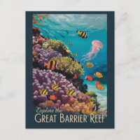 Great Barrie Reef Queensland Travel Art Vintage