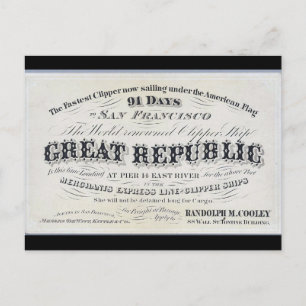 Carte Postale Great Republic Clipper voilier navire 1900