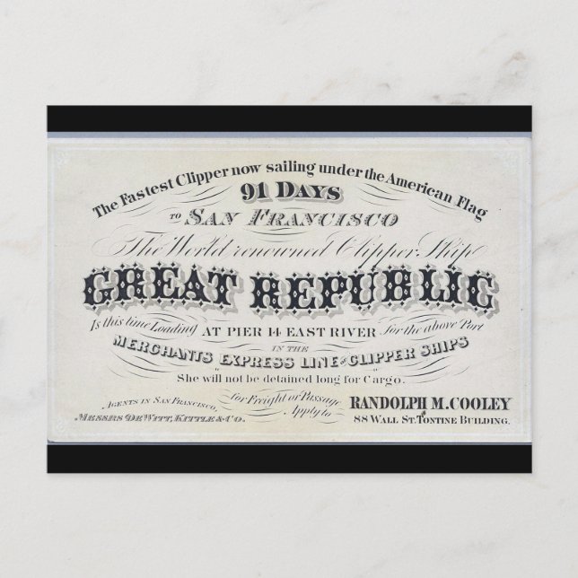 Carte Postale Great Republic Clipper voilier navire 1900 (Devant)