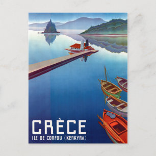 Carte Postale Grèce, bateaux de pêche sur Kerkyra, île de Corfou
