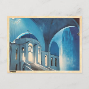 Carte Postale Grèce Blue Dome Church Vintage