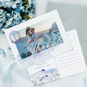 Carte Postale Grèce Mariage Merci script Monogramme photo