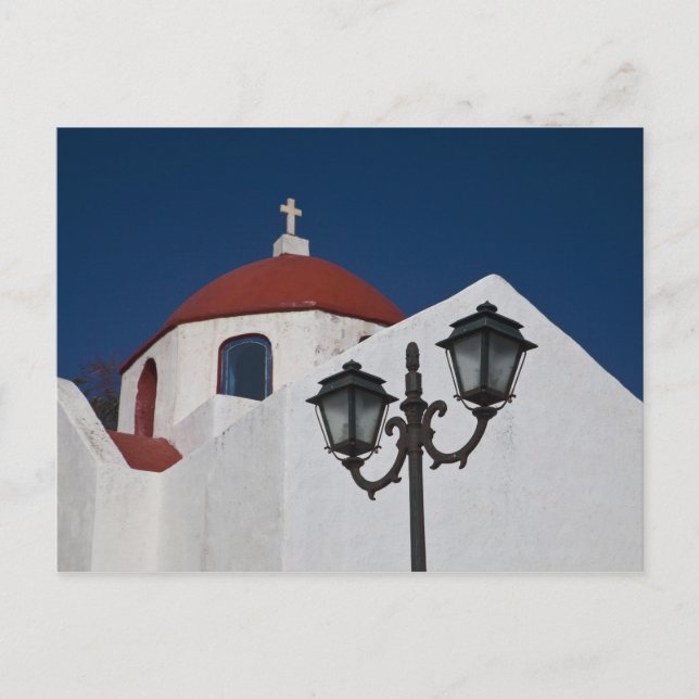 Carte Postale Grèce, Mykonos, Chapelle au dôme rouge et (Devant)