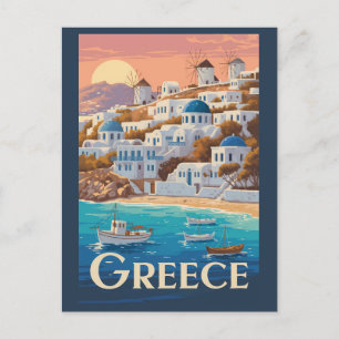 Carte Postale Grèce Mykonos Illustration Voyage Art Vintage