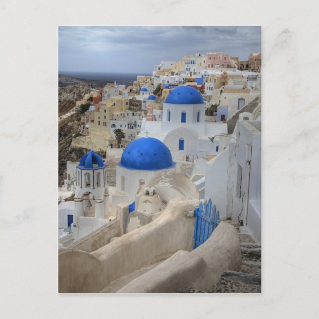 Carte Postale Grèce, Santorin. Clocher et dômes bleus de 3 (Devant)