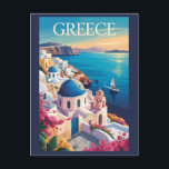 Carte Postale Grèce Santorin Illustration Voyage Art Vintage<br><div class="desc">Grèce modèle de déplacement vectoriel rétro. La Grèce est une destination intemporelle offrant des îles ensoleillées,  des ruines antiques et une culture vivante,  du Parthénon à Athènes aux villages blanchis à la chaux des Cyclades.</div>