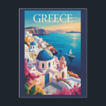 Carte Postale Grèce Santorin Illustration Voyage Art Vintage<br><div class="desc">Grèce modèle de déplacement vectoriel rétro. La Grèce est une destination intemporelle offrant des îles ensoleillées,  des ruines antiques et une culture vivante,  du Parthénon à Athènes aux villages blanchis à la chaux des Cyclades.</div>