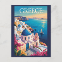 Grèce Santorin Illustration Voyage Art Vintage