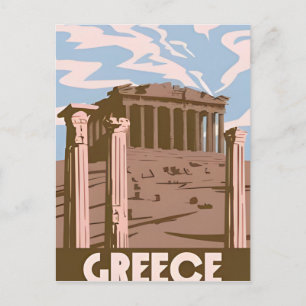 Carte Postale Grèce Vintage voyage Santorini Athènes Crète rétro