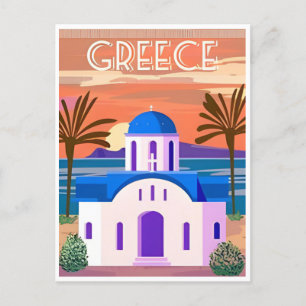 Carte Postale Grèce Vintage voyage Santorini Athènes Crète rétro