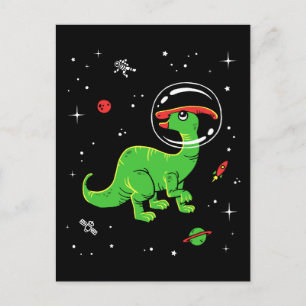 Carte Postale Green and Red Parasaurolophus Dinos In Space