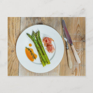 Carte Postale Green asparagus with ham and sauce
