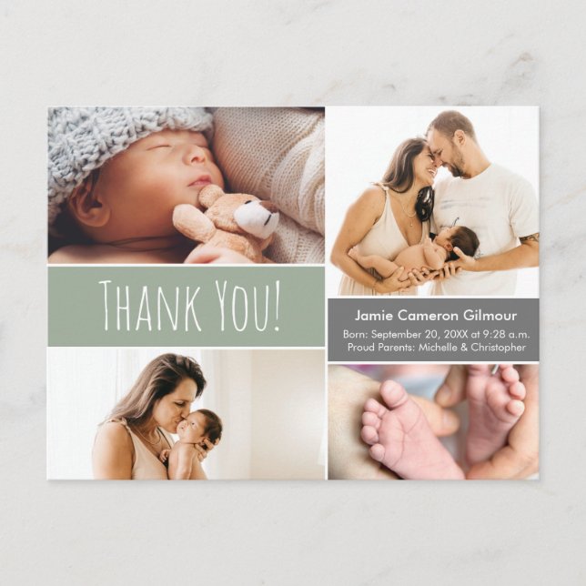 Carte Postale Green Baby boy Photo Collage baby shower merci (Devant)