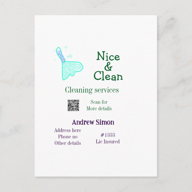 Carte Postale Green blue gitter clean mop ajouter le nom adresse (Devant)