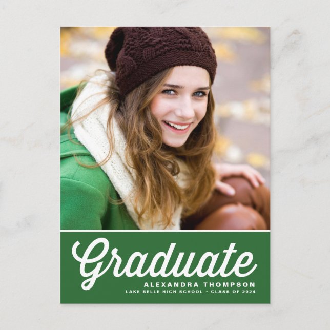 Carte Postale Green Bold Retro Script Photo Graduation (Devant)