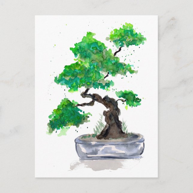 Carte postale Green Bonsai Watercolor (Devant)