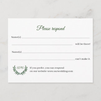 Carte Postale Green Branches RSVP Postcard