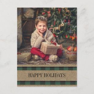 Carte Postale Green Buffalo Plaid Photo Joyeuses Fêtes