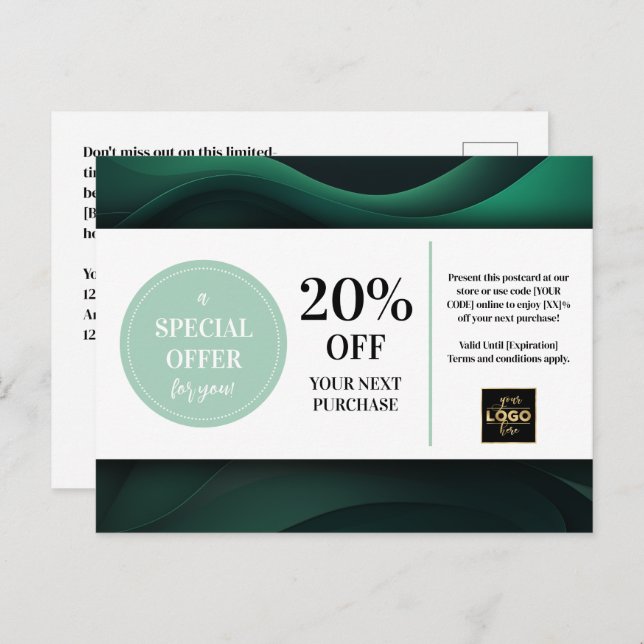 Carte postale Green Custom Coupon Rabais (Devant / Derrière)