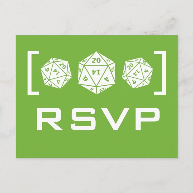 Carte postale Green D20 Dice Gamer RSVP (Devant)
