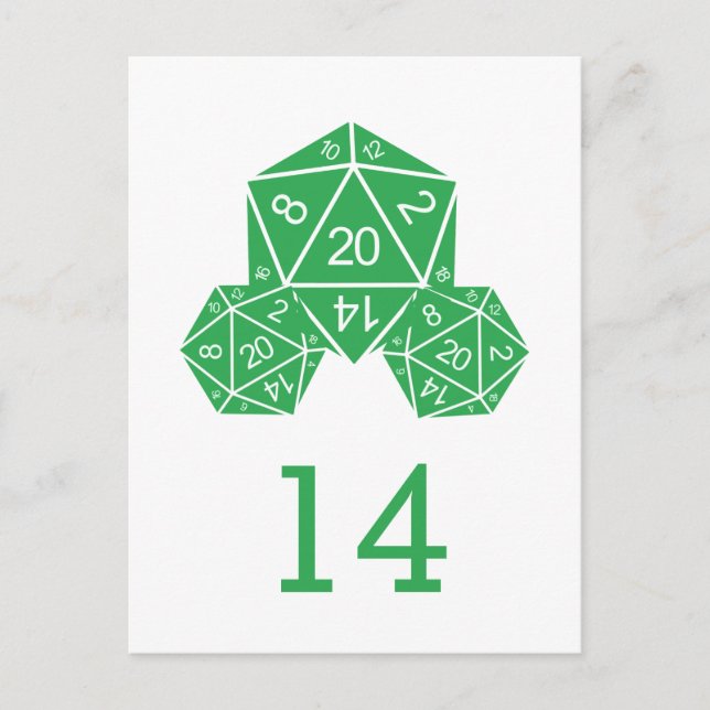 Carte postale Green D20 Dice Table Number (Devant)