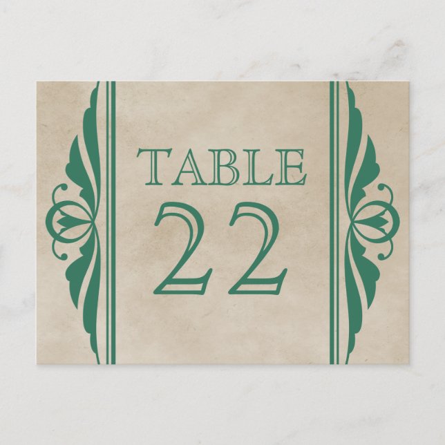 Carte postale Green Elegant Deco Numéro de table (Devant)