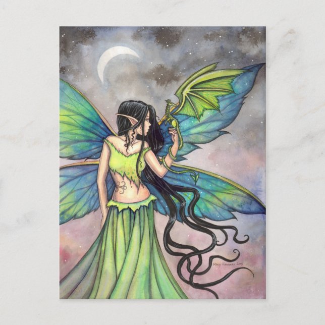 Carte Postale Green Fairy and Dragon Imaginaire Art (Devant)