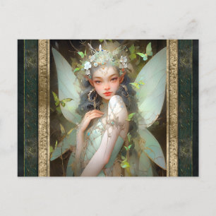 Carte Postale Green Fairy Girl Imaginaire Art