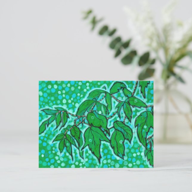 Carte Postale Green Feuille Summer Nature Floral Art Sketch (Debout devant)