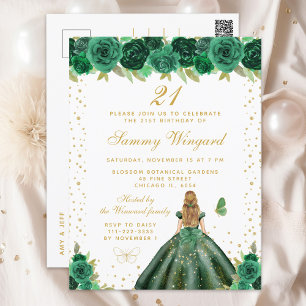 Carte Postale Green Floral Blonde Cheveux Princesse Anniversaire