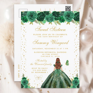 Carte Postale Green Floral Brown Cheveux Princesse Sweet sixteen