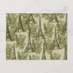 Carte Postale Green Floral Paris Tour Eiffel