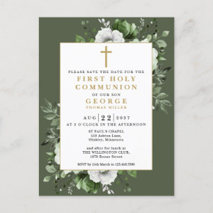 Carte Postale Green Floral Première Sainte Communion Sauvez La D
