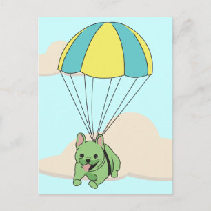 Carte postale Green French Buldog Umbrella Fun