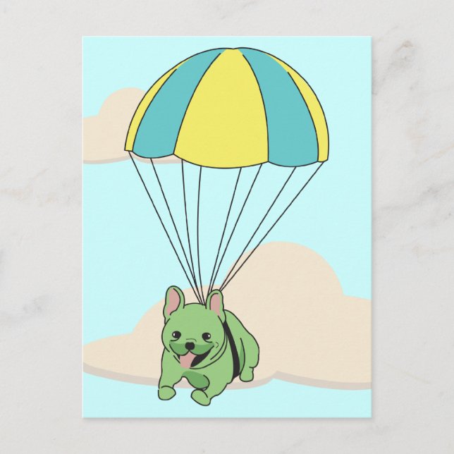 Carte postale Green French Buldog Umbrella Fun (Devant)
