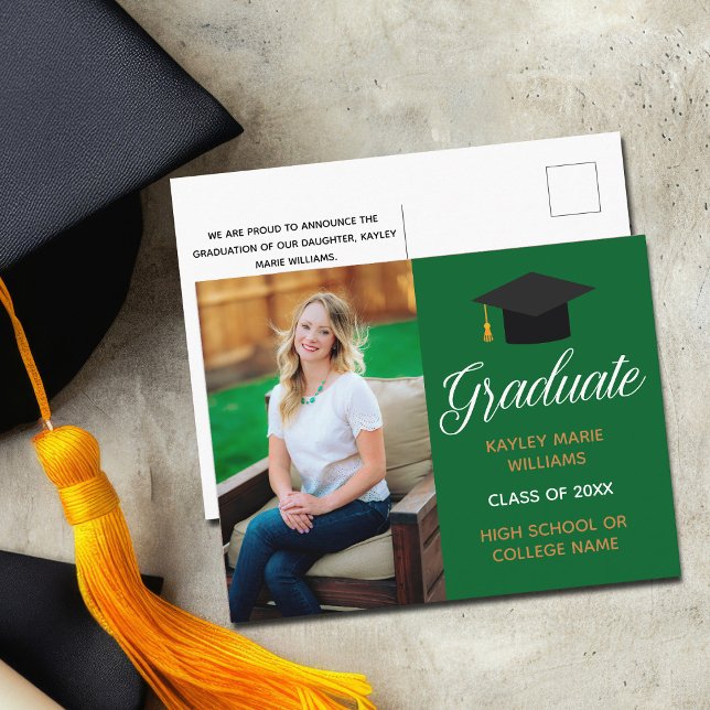 Carte Postale Green Gold Graduation Photo Custom 2024 Graduate (Créateur téléchargé)